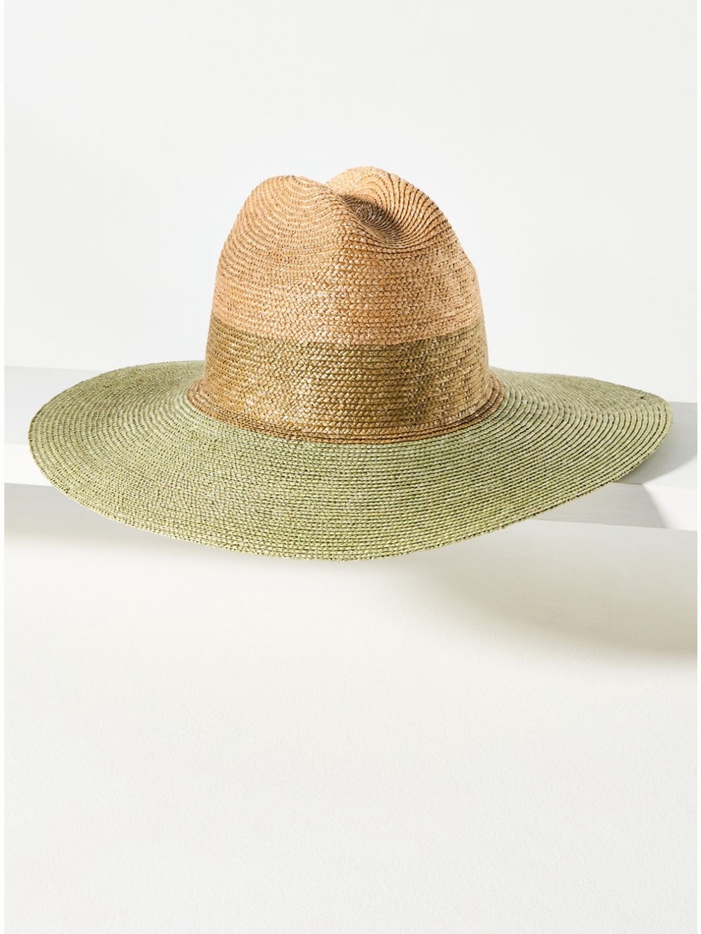 Wide Brim Two-Tone Straw Sun Hat - Green and Tan